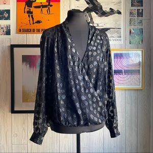 Jennifer Lopez Silk Black Surplice Wrap Top Date Night Business Office